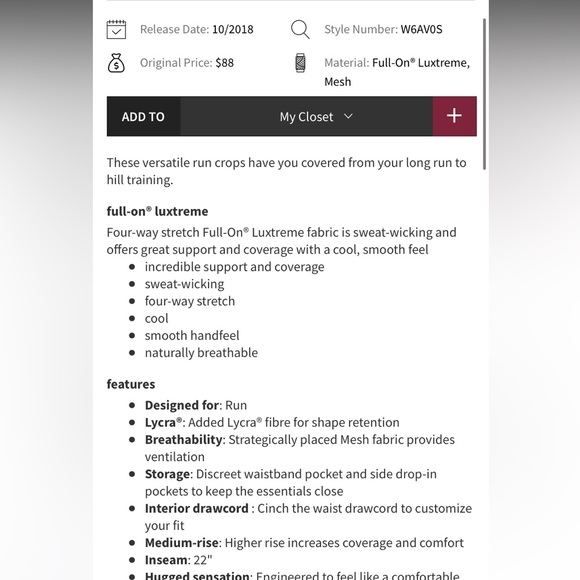 Lululemon peace revival crop full-on luxtreme  22” true navy - Picture 6 of 6